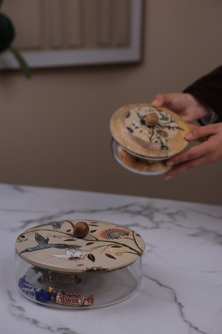 HODU 30 HODU 34 مضيفة زجاج مع غطى من خشب المانجا