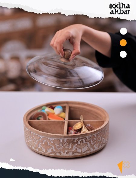 مضيفة من خشب المانجو مع غطاء (الحجم الكبير)  RAFEEF-2