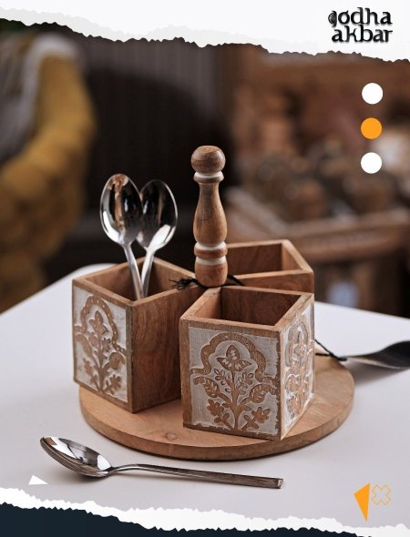 حاملة كاسات ومعالق خشب مانجو  RAFEEF-20