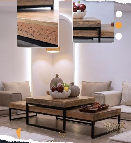 Sila-42 طاولة قطعتين أرضيه خشب مانجا( موديل محفور الإيطار)