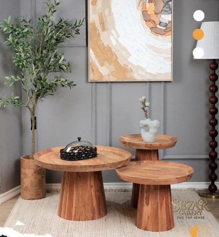 Sila-3 acacia wood طقم طوايل ثلاثي